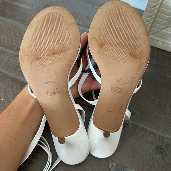 Zara heeled leather tie sandals wrap around kitten heels strappy 2355/310 white - Picture 11 of 12